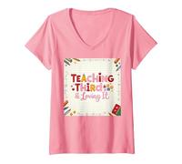 Teaching Third & Loving It: Educator Passion V-Neck T-Shirt, Women, Pink, XXL