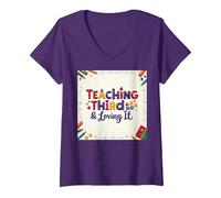 Teaching Third & Loving It: Educator Passion V-Neck T-Shirt, Women, Purple, XXL