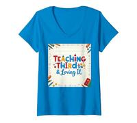 Teaching Third & Loving It: Educator Passion V-Neck T-Shirt, Women, Sapphire, XXL