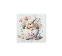 Teacup Bunny Glass Hot Pot Stand Trivet - Spring Themed Floral Gifts - Kitchen Chopping/Cutting Board Worktop Protector with Non-Slip Feet 20cm x 20cm (8" x 8")