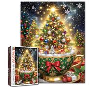Teacup Christmas Tree Jigsaw Puzzle 1000 Pieces for Adults Students 20×27 Inches Sparkling Decor Gifts Angel Holly Snowflakes Cozy Festive Scene Fun Winter Indoor Game Relaxing Home Decor Challenge