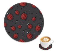 Teacup Coaster Bright Red Ladybug Desk Coasters for Drinks, Nonstick Kitchen Cups Mat Home Decor Party Decorations Kitchen Essentials, Gifts for Women Girlfriend House Warming Gifts New Home, 4 Inch