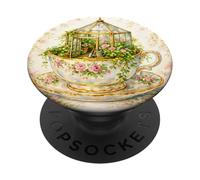 Teacup Greenhouse Cottagecore Vintage Floral Rose Garden PopSockets Adhesive PopGrip