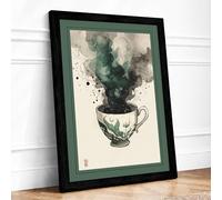 Teacup in Smoke Contemporary Framed Wall Art Print A1 (84.1×59.4cm) Black, Wall Decor for Living Room, Bedroom, Office & Home, Ready to Hang, Art Gift