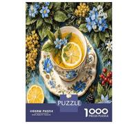Teacup Lemon Berry 1000 Piece Jigsaw Puzzle Bundle Rustic Botanical Stillness Puzzle for Adults Sturdy Cardboard DIY Family Game Beautiful Decor Adults Kids Enthusiasts 38x26cm/1