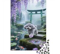 Teacup Poodle Jigsaw Puzzles Puzzles for Adults Kids. 1000 Piece Waterfall Pond Impossible Challenge Toy Home Decoration for Adults& Kids Age 14 Years Up 1000pcs (75x50cm)