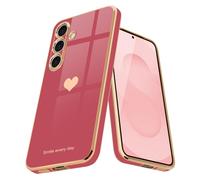 Teageo for Samsung S25 Plus Case Cute Heart Pattern for Women Girls Slim Luxury Bling Plating Soft TPU Anti-Scratch Shockproof Bumper Phone Case for Samsung Galaxy S25 Plus 5G, Bright Blush