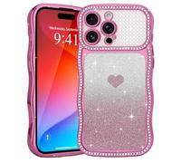 Teageo Glitter Case for iPhone 15 Pro Max, Women Girly Cute Bling Sparkle Rhinestone Diamonds Shiny Lovely Heart Shockproof Protective Phone Cover for iPhone 15 Pro Max, Rose Red