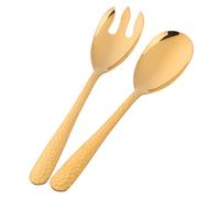 TEAHAHA 12 Inches Stainless Steel Salad Server Sets with Salad Spoon and Fork, Cooking Utensils for Kitchen, Simple and Classic Dishwasher Safe (Gold)