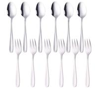 TEAHAHA 5.4 inch Stainless Steel Teaspoons Espresso Spoons and Dessert Forks Set, Set of 12，6 Forks and 6 Spoons, for Salad, Appetizer, Cake,Fruit (Silver)