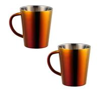 TEAHAHA Stainless Steel Coffee Mugs Set of 2, Double Walled Insulated Coffee Cups with Handles, 300ml Metal Milk Juice Mug,Dishwasher Safe (Orange Red)