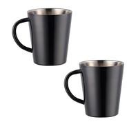 TEAHAHA Stainless Steel Coffee Mugs Set of 2, Double Walled Insulated Coffee Cups with Handles, 300ml Metal Milk Juice Mug,Dishwasher Safe (Black)