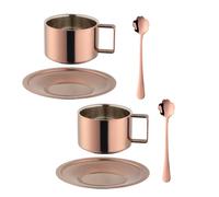 TEAHAHA Stainless Steel Espresso Cups Set of 2, with Saucers & Spoons Set,Double Walled Insulated Coffee Mugs ，Metal Latte Cup for Home or Outdoor (Rose Gold)