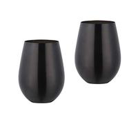 TEAHAHA Stainless Steel Stemless Wine Glass,500ml Metal Drinking Cups Set of 2,Unbreakable Outdoor Portable Wine Tumbler for The Pool, Camping,Cookouts, Travel,Father's Day, Oktoberfest (Black)
