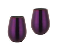 TEAHAHA Stainless Steel Stemless Wine Glass,500ml Metal Drinking Cups Set of 2,Unbreakable Outdoor Portable Wine Tumbler for The Pool, Camping,Cookouts, Travel,Father's Day, Oktoberfest (Purple)