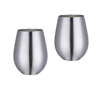 TEAHAHA Stainless Steel Stemless Wine Glass,500ml Metal Drinking Cups Set of 2,Unbreakable Outdoor Portable Wine Tumbler for The Pool, Camping,Cookouts, Travel,Father's Day, Oktoberfest (Silver)