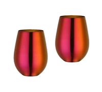TEAHAHA Stainless Steel Stemless Wine Glass,500ml Metal Drinking Cups Set of 2,Unbreakable Outdoor Portable Wine Tumbler for The Pool, Camping,Cookouts, Travel,Father's Day, Oktoberfest (Orange Red)