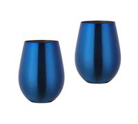 TEAHAHA Stainless Steel Stemless Wine Glass,500ml Metal Drinking Cups Set of 2,Unbreakable Outdoor Portable Wine Tumbler for The Pool, Camping,Cookouts, Travel,Father's Day, Oktoberfest (Blue)