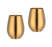 TEAHAHA Stainless Steel Stemless Wine Glass,500ml Metal Drinking Cups Set of 2,Unbreakable Outdoor Portable Wine Tumbler for The Pool, Camping,Cookouts, Travel,Father's Day, Oktoberfest (Gold)