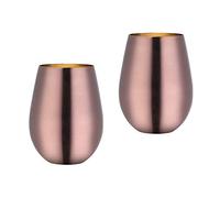 TEAHAHA Stainless Steel Stemless Wine Glass,500ml Metal Drinking Cups Set of 2,Unbreakable Outdoor Portable Wine Tumbler for The Pool, Camping,Cookouts, Travel,Father's Day, Oktoberfest (Rose Gold)