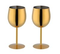 TEAHAHA Stainless Steel Wine Glasses Set of 2,350ml Fancy Unique Unbreakable Goblet Glass Set White Red Wine Stemmed Cocktail Glasses Metal Drink Champagne Goblet Party Wedding (Gold)