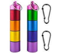 TEAHOOR Small Portable Metal Pill Organizer Case Keychain, Stackable Waterproof Travel Cute Pill Box Holder,Aluminum Alloy Pill Container,Compartment for Holding Supplements, Vitamins and Medicine