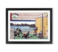 Teahouse At Hirokoji By Utagawa Hiroshige Asian Japanese Framed Wall Art Print, Ready to Hang Picture for Living Room Bedroom Home Office Décor, Black A4 (34 x 25 cm)