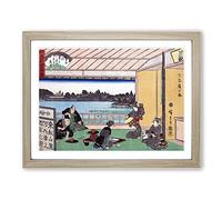 Teahouse At Hirokoji By Utagawa Hiroshige Asian Japanese Framed Wall Art Print, Ready to Hang Picture for Living Room Bedroom Home Office Décor, Oak A2 (64 x 46 cm)