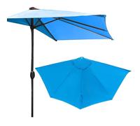 Teahutty Outdoor Half Umbrella Canopy, 6 Ribs Umbrella Replacement Canopy, Half Round Replacement Top Cloth Sunshade Cover, Polyester Outdoor Umbrellas for Garden, Balcony, only Canopy(Lake blue)
