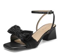 TEAIEUI Women's Bow Knot Heeled Sandals Open Square Toe Wedding Heels for Bride Chunky Block Low Heels Ankle Strap Dress Shoes for Party, Black, 4.5 UK