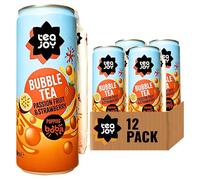 TeaJoy Bubble Tea Passionfruit & Strawberry Flavour (12 x 330ml) | Ready To Drink Boba Tea with Popping Boba Pearls & Real Fruit Juice | Eco-Friendly Straw | Vegan, Refreshing & Fun | Sip. Pop. Joy.