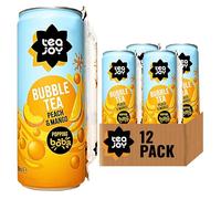 TeaJoy Bubble Tea Peach & Mango Flavour (12 x 330ml Cans) | Ready To Drink Boba Tea With Popping Boba Pearls & Real Juice | Eco-Friendly Paper Straw | Vegan, Refreshing & Fun Boba Tea | Sip. Pop. Joy