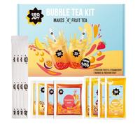 TeaJoy Fruit Bubble Tea Kit (Makes 4 Drinks) - Passionfruit & Mango Tea Syrups with Strawberry & Passionfruit Popping Boba - Just Add Water & Ice - Vegan-Friendly & Fun
