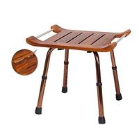 Teak 6 Height Adjustable Medical Bath Shower Stool Chair Bath Tub Seat with Non-Slip Feet Lightweight Bench Chair Wood Bath Shower Seat Spa Shower Chair with Arms without Back