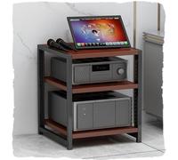 Teak Audio Rack, Stereo Cabinet, 3/4/5/6-Tier AV Media Stand, Adjustable Wooden Shelves, Corner Media Storage, Floor-Standing Hi-Fi Rack (40 cm - 16 inch)