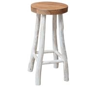 Teak Bar Stool Brown and White Handmade Kitchen Restaurant Counter Seat vidaXL