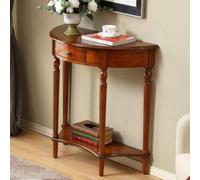 Teak Half Moon Console Table Solid Wood Foyer Table with Drawer & Shelf for Entryway Living Room Hallway & Entrance Decor (23.6"x11.8"x31.5")