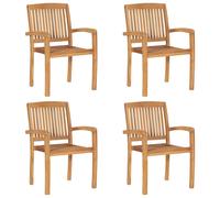 Teak Hardwood Stacking Garden Chairs Set of 4, 60x57.5x90 cm, Weather-Resistant