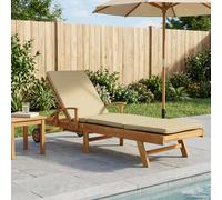 Teak Lounge Chair 195x68x79cm Brown Beige Solid Teak Wood Adjustable Wheels Easy