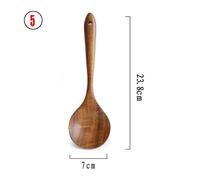 Teak Natural Wood Tableware Spoon Ladle Turner Long Rice Colander Soup Skimmer Cooking Spoons Scoop Kitchen Tool Set(Plum)