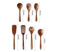 Teak Natural Wood Tableware Spoon Ladle Turner Long Rice Colander Soup Skimmer Cooking Spoons Scoop Kitchen Tool Set(Light Grey)