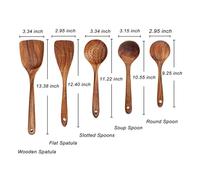 Teak Natural Wood Tableware Spoon Ladle Turner Long Rice Colander Soup Skimmer Cooking Spoons Scoop Kitchen Tool Set(Chocolate)