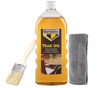 Teak Oil 1L Bundle - Decking Oil & Wood Stain for Garden Furniture, Sheds & Fences with Brush & Cloth - Interior & Exterior Wood Nourishment, Sealer & Protection