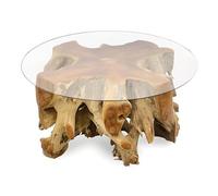 Teak Root and Glass Round Medium Spider Coffee Table