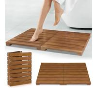 Teak Shower Mat - Foldable Wood Bath Mat for Spa, Sauna, Pool and Home
