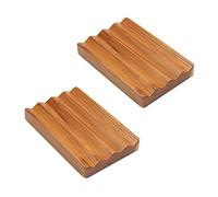 Teak soap Dish for Shower 2pcs by HTB, Wood Decorative Bath soap Holder Heightened Base Design to Keep Soap Dry in Kitchen, Bathroom, Sink, Bathtub, Cute Wooden soap Saver for Hand Face Shampoo bar