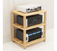 Teak Stereo Cabinet Audio Rack - 2/3/4 Tier AV Media Tower Stand for Gaming Consoles DVD Record Player Corner Entertainment Center Wooden Shelving for Living Room