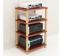 Teak Stereo Cabinet Audio Rack 2/3/4 Tier AV Media Tower Stand for Video Game Consoles Corner Entertainment Center Wooden HiFi DVD Holder & Record Player Shelf Living Room Furniture