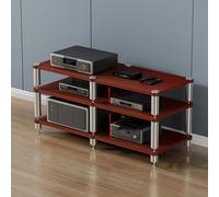 Teak Stereo Rack - 2/3/4-Tier Media Storage Cabinet Adjustable AV Stand & Corner Shelf for Audio Components Movable Entertainment Center & Video Game Console Tower