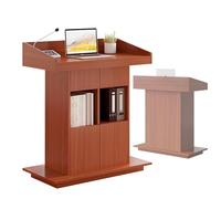 Teak Wood Podium Stand with Storage Shelves - Easy-to-Clean Lectern for Churches Classrooms & Conferences - 39.4" Height Pulpit for Presentations & Events